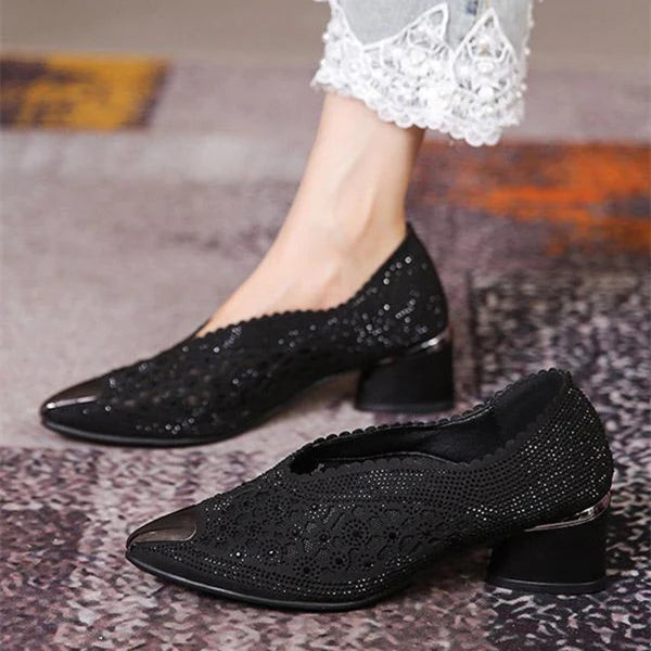 🔥Reducere de 50% 🔥Pantofi cu toc gros cu strasuri