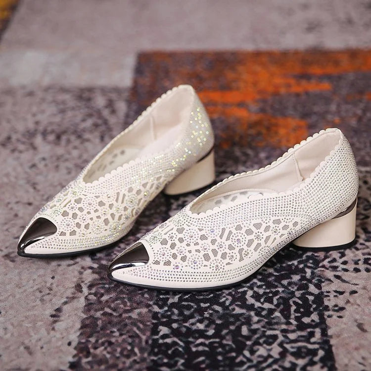 🔥Reducere de 50% 🔥Pantofi cu toc gros cu strasuri