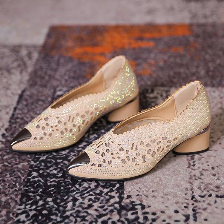 🔥Reducere de 50% 🔥Pantofi cu toc gros cu strasuri