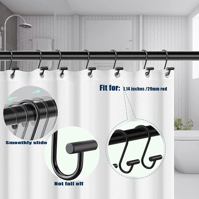 Cârlige pentru perdele de duș Gracelife, set de 12 inele metalice rezistente la rugină pentru perdele de duș pentru baie, cârlige decorative T-Bar Umerașe pentru tija de duș (negru)