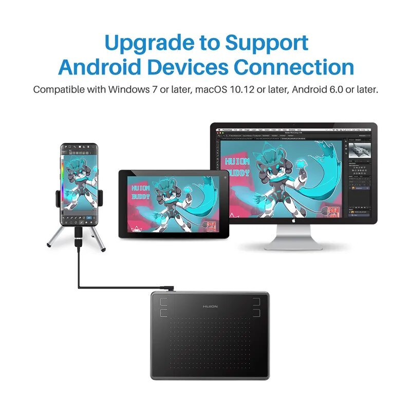 HUION H430P Grafică Desen Tablete digitale Tabletă cu stilou pentru semnătură Tabletă cu stilou pentru jocuri OSU cu stilou portabil fără baterie