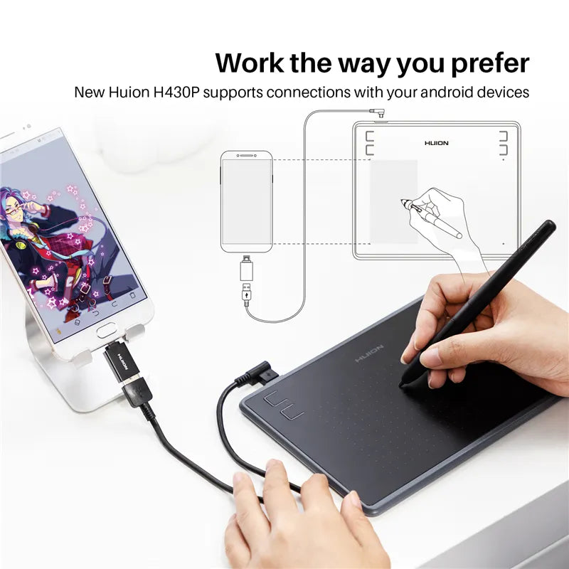 HUION H430P Grafică Desen Tablete digitale Tabletă cu stilou pentru semnătură Tabletă cu stilou pentru jocuri OSU cu stilou portabil fără baterie