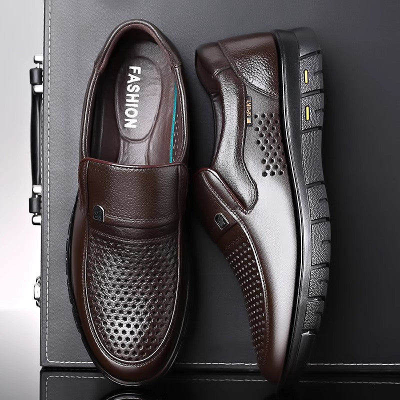 Pantofi din piele pentru bărbați din piele naturală, cu fundul moale, antiderapante, pantofi pentru tată de vârstă mijlocie și vârstnici, pentru afaceri, casual, de vară, sandale din piele respirabilă.