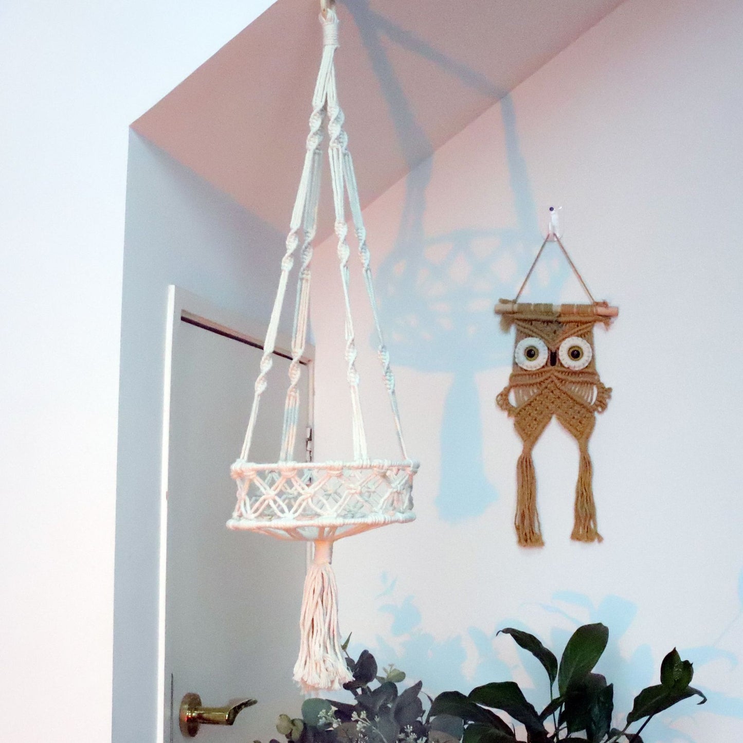 Hand-Woven Cotton String Flower Pot Hanging Basket Fruit Storage Basket