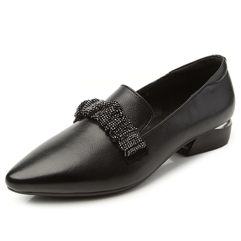 🔥Reducere de 50%🔥Pomps cu gura adâncă cu strasuri Piele de oaie mată pentru femei Toamna 2021 Toamna grosă Slip-on Moda mărime mică 31 Pantofi cu toc joasă vârf ascuțit