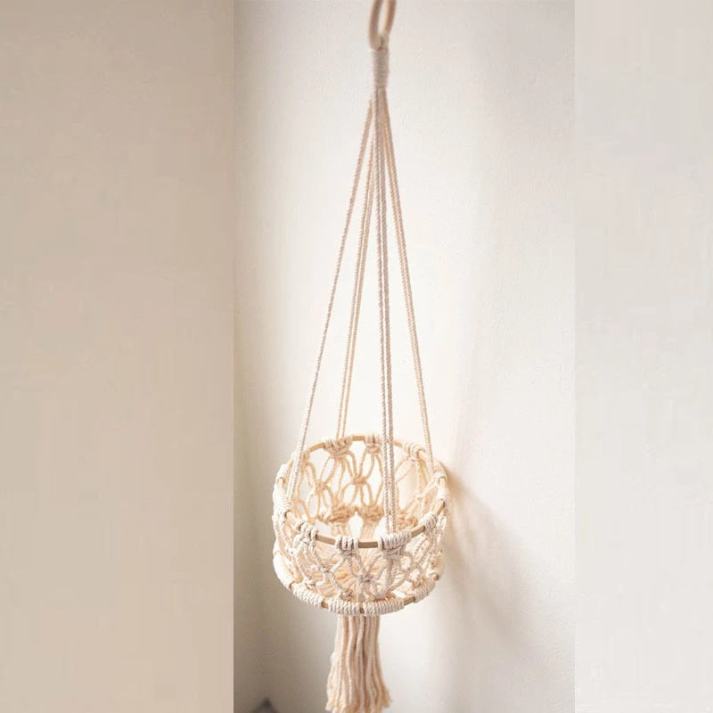 Hand-Woven Cotton String Flower Pot Hanging Basket Fruit Storage Basket