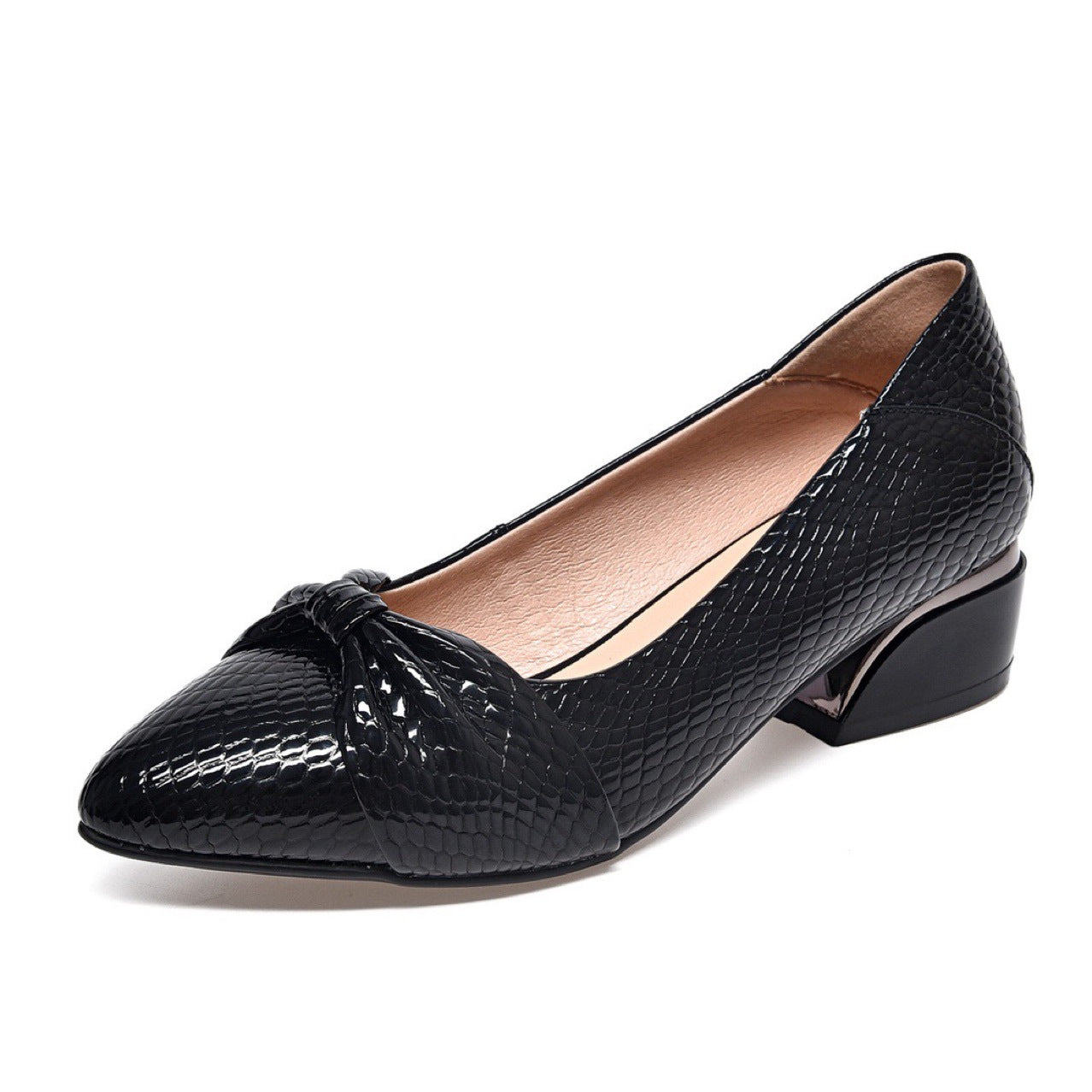 🔥Hot Sale 50% OFF🔥2023 Pure Cowhide Thick Heel Snake Pattern Low-Cut Pointed-Toe Women's Shoes