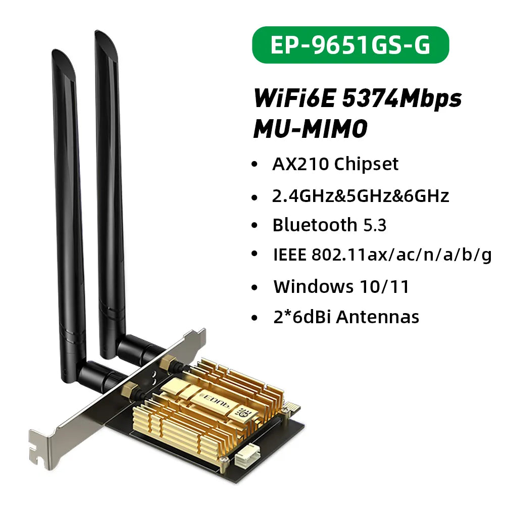 EDUP WiFi6E WiFi Adapter PCIE WiFi Bluetooth 5.3 Wireless Network Card Gaming Wireless PCIe Card 2.4G/5.8G/6GHz High Speed WiFi