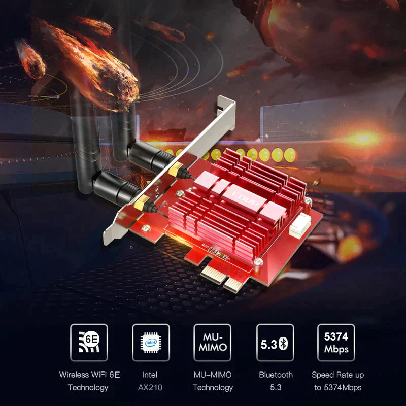 EDUP WiFi6E Adaptor WiFi PCIE WiFi Bluetooth 5.3 Placă de rețea fără fir Gaming Placă PCIe fără fir 2.4G/5.8G/6GHz WiFi de mare viteză