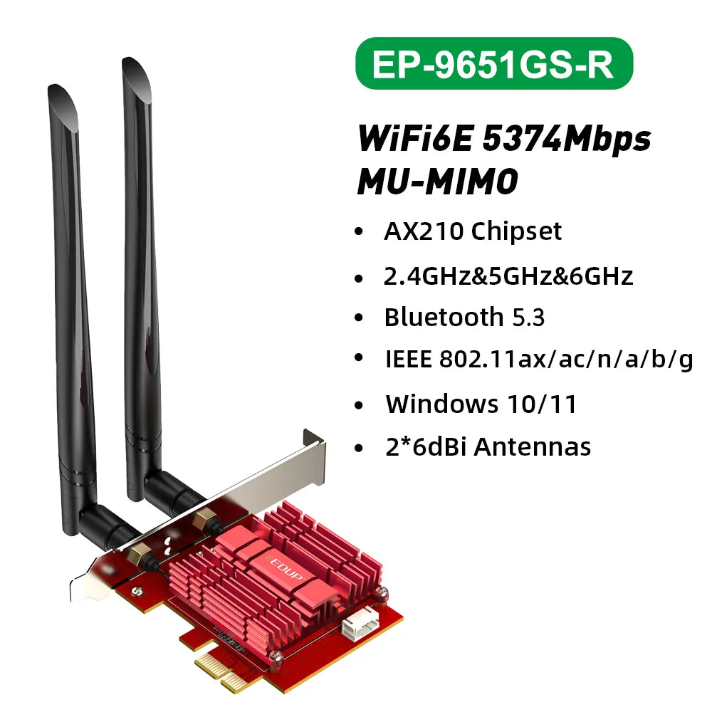 EDUP WiFi6E WiFi Adapter PCIE WiFi Bluetooth 5.3 Wireless Network Card Gaming Wireless PCIe Card 2.4G/5.8G/6GHz High Speed WiFi