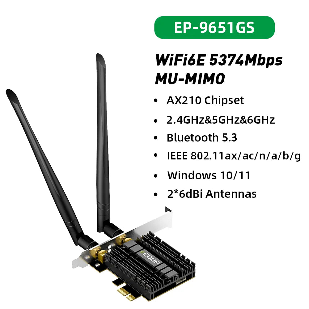 EDUP WiFi6E WiFi Adapter PCIE WiFi Bluetooth 5.3 Wireless Network Card Gaming Wireless PCIe Card 2.4G/5.8G/6GHz High Speed WiFi