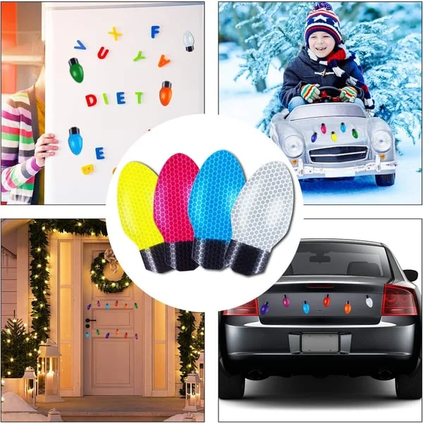 🔥New Year LAST DAY 48% OFF 🔥Christmas Car Decorations Magnets and Decals, Reflective Automotive Christmas Lights Magnet, Light Bulb Shaped Festive Car Magnets