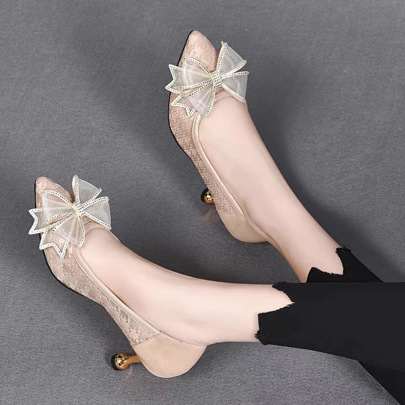 🔥Hot Sale 50% OFF🔥Lace bow exquisite high heels (Leather)