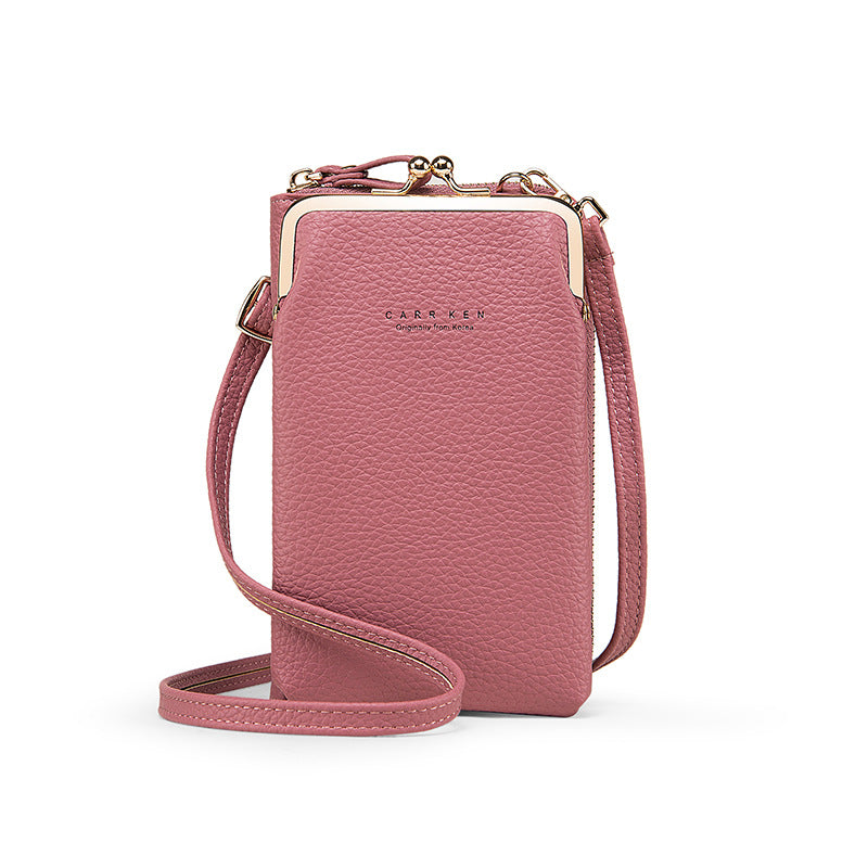 Carrken Ladies Phone Bag Fashion Litchi Pattern Solid Color Crossbody Bag Multifunctional Bag