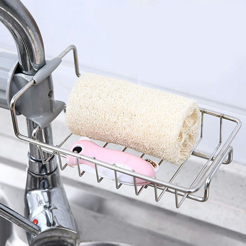 Kitchen Stainless Steel Faucet Storage Rack Household Punch-Free Rag Sponge Brush Draining Rack