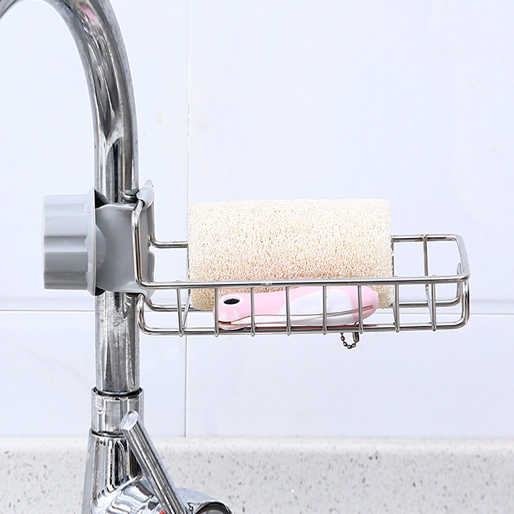 Kitchen Stainless Steel Faucet Storage Rack Household Punch-Free Rag Sponge Brush Draining Rack