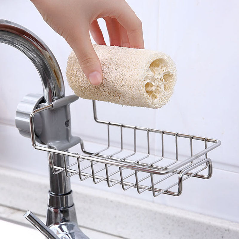 Kitchen Stainless Steel Faucet Storage Rack Household Punch-Free Rag Sponge Brush Draining Rack