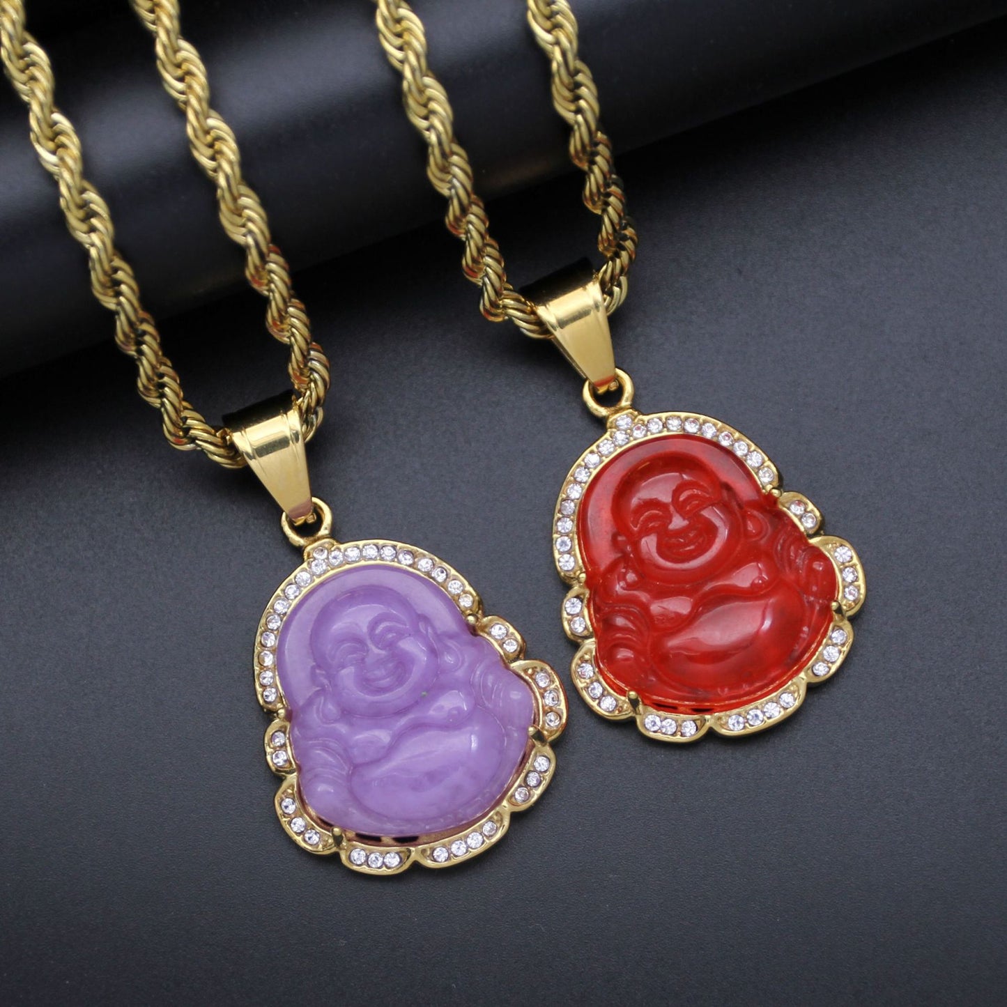 9-Color Stainless Steel Diamond-Embedded Malay Chalcedony Maitreya Buddha Pendant Ornament Big Belly Maitreya Buddha Pendant