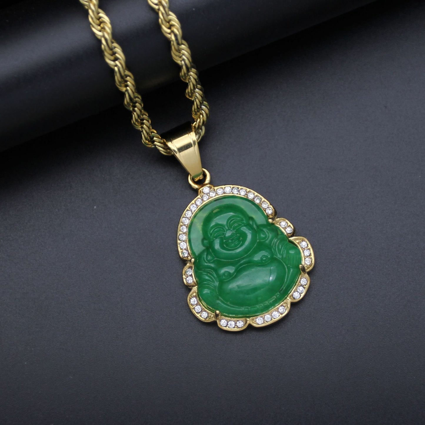 9-Color Stainless Steel Diamond-Embedded Malay Chalcedony Maitreya Buddha Pendant Ornament Big Belly Maitreya Buddha Pendant