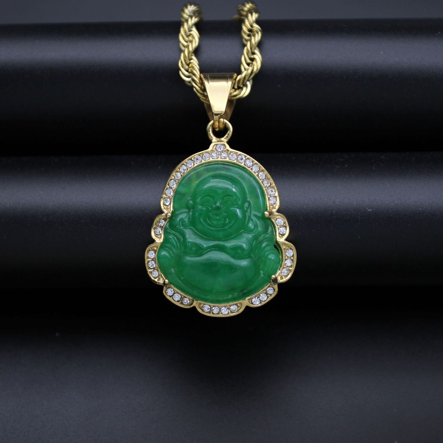 9-Color Stainless Steel Diamond-Embedded Malay Chalcedony Maitreya Buddha Pendant Ornament Big Belly Maitreya Buddha Pendant