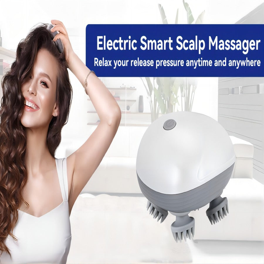 🔥Ofertă fierbinte de Anul Nou🔥Masager electric pentru scalp pentru creșterea părului Stresul Relax, cu 4 capete de masaj și 3 viteze, fără fir și rezistent la apă