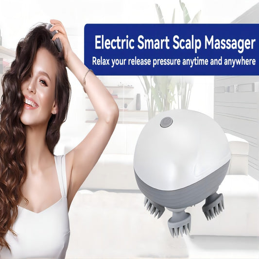 🔥NewYear Hot Sale🔥Electric Head Scalp Massager for Hair Growth Stress Relax, with 4 Massage Heads & 3 Speeds With Cordless & Waterproof