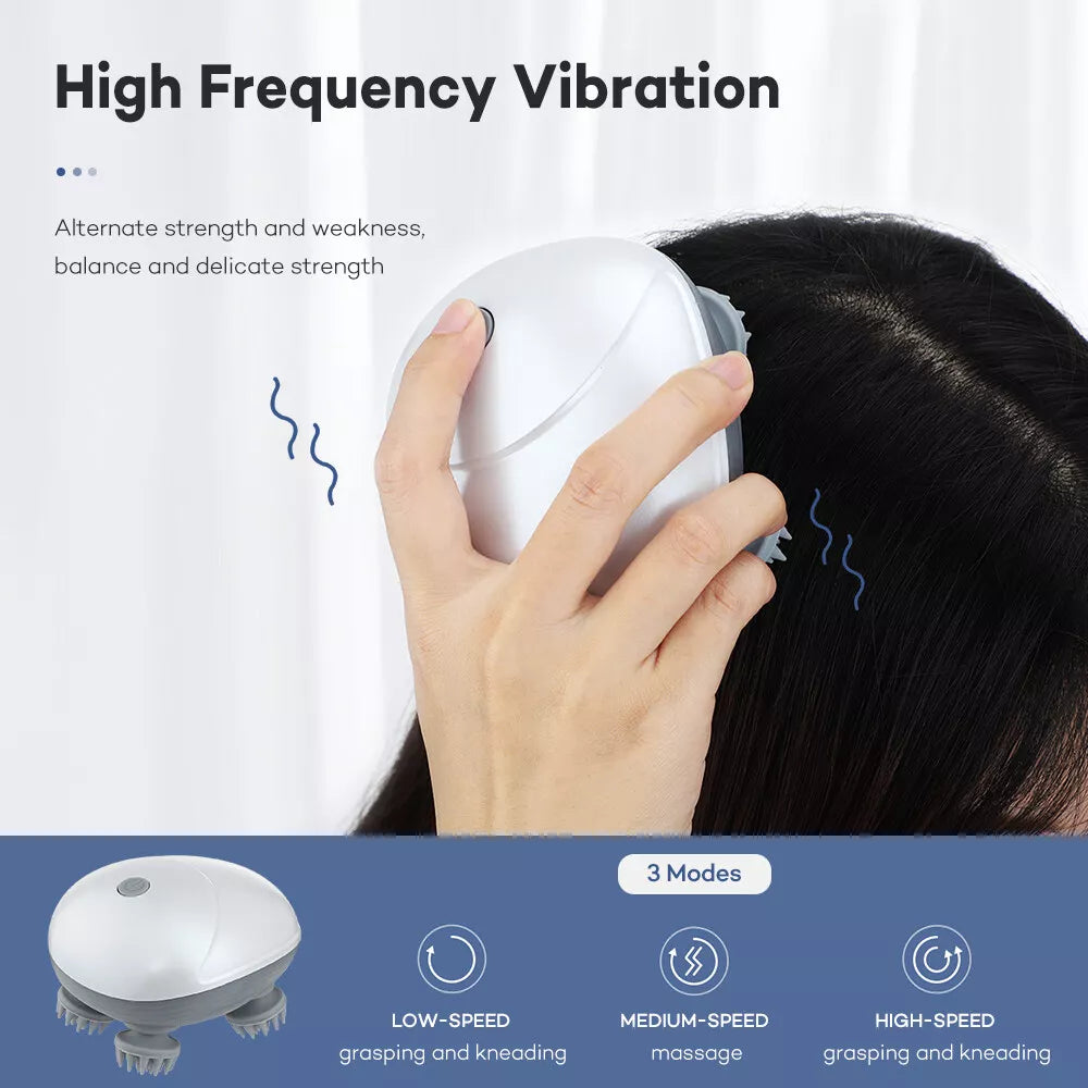 🔥NewYear Hot Sale🔥Electric Head Scalp Massager for Hair Growth Stress Relax, with 4 Massage Heads & 3 Speeds With Cordless & Waterproof