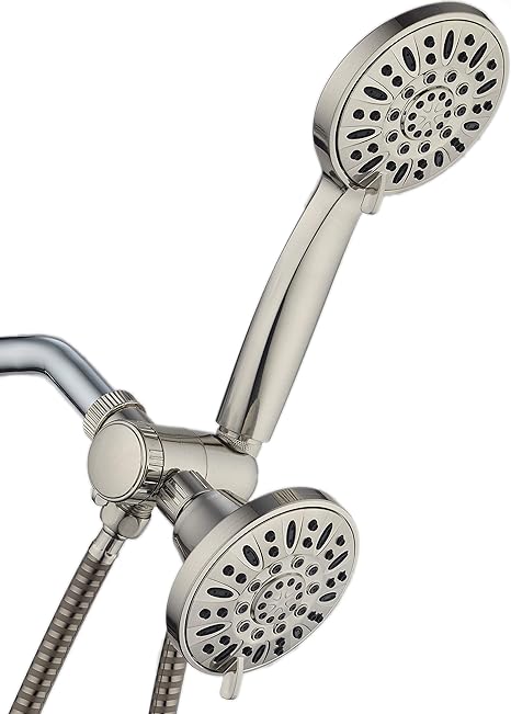 AquaDance Brushed Nickel Premium High Pressure 48-setting 3-Way Combo for The Best of Both Worlds – Enjoy Luxurious 6-setting Rain Shower Head and 6-Setting Hand Held Shower Separately or Together