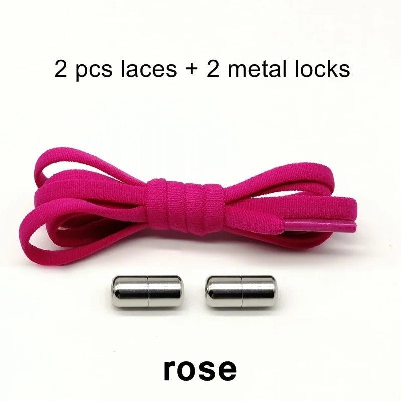 1 Pair No Tie Shoelace Metal Round Elastic Shoe Laces For Kids And Adult Sneakers Shoelace Quick Lazy Laces Shoestrings
