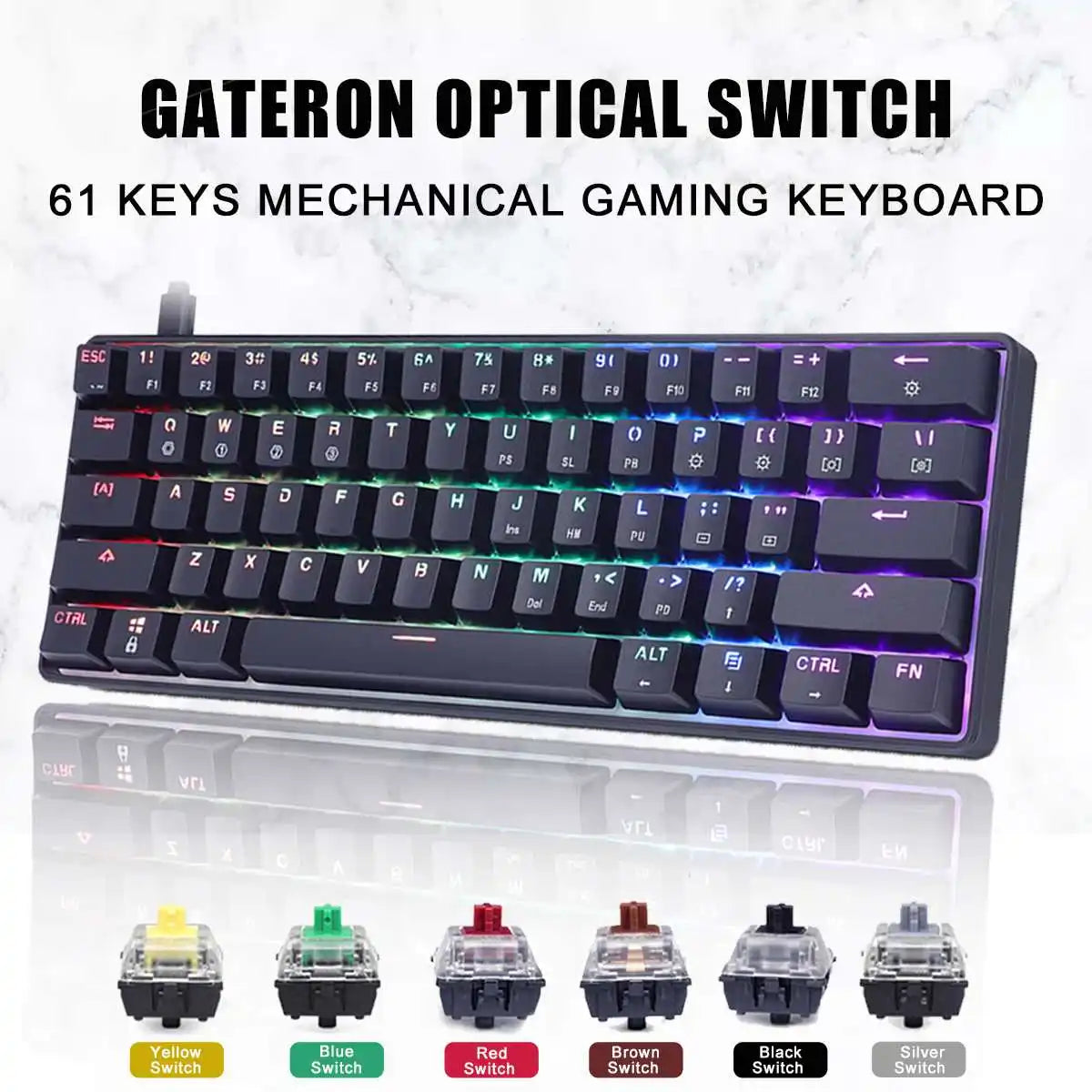 GK61 61 Keys Wired Mechanical Keyboard USB RGB Backlit Keyboard HotSwap Gaming Mechanical Keyboard Gateron Switch