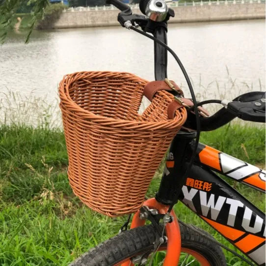 Children's Vintage Rattan Bicycle Baskets 16 Inch Bicycle Balance Car Baskets Bike Scooter Basket Kids Bike Cart Plastic Handbag