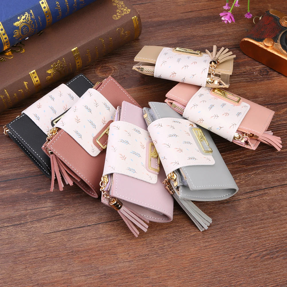 Cute Tassels Women Short Wallet Bag for Women PU Leather Bags Bolsas Female Folding Small Coin Purse Korean Card Holder Clutch