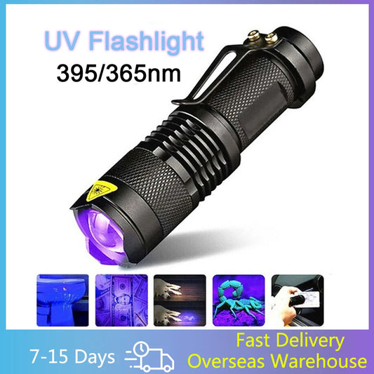 Purple Light 365/395 nm UV Flashlight Handheld Portable Ultraviolet Detector Fluorescent Agent Detection Purple Lamp Flashlight