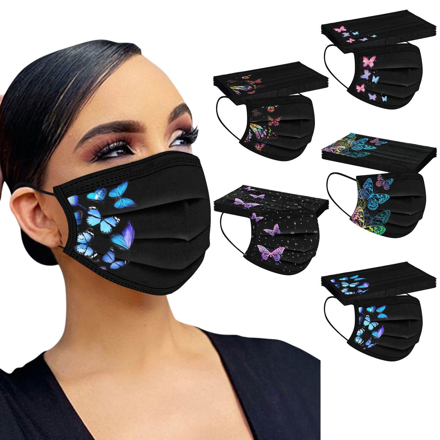 50pcs Adults Mask Women Fashion Butterfly Flower Printed Disposable Face Mask masque Industrial 3Ply Ear Loop mascarillas