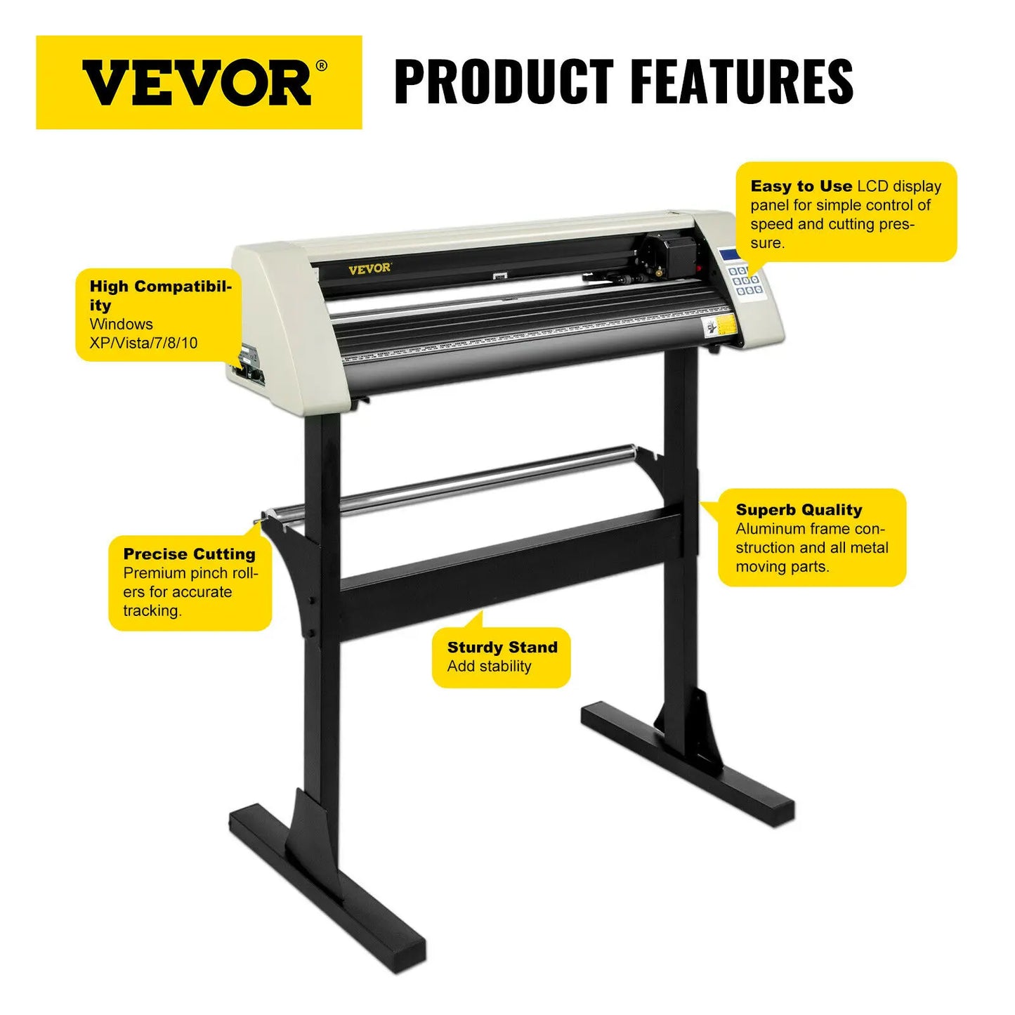 VEVOR 28Inch Vinyl Cutter/Plotter Sign Cutting Machine Software 3 Blades Backlight LCD Display White SIGNMASTER Software