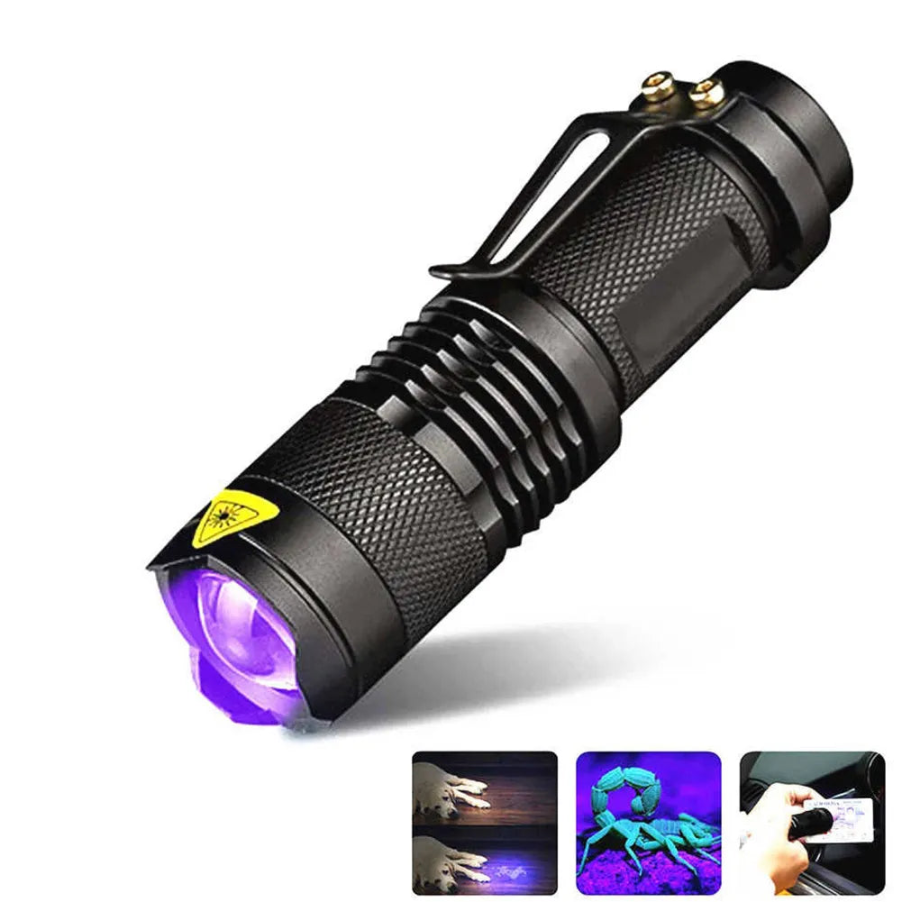 Lumină violetă Lanternă UV 365/395 nm Detector de ultraviolete portabil portabil Detector de agent fluorescent Lanternă cu lampă violet