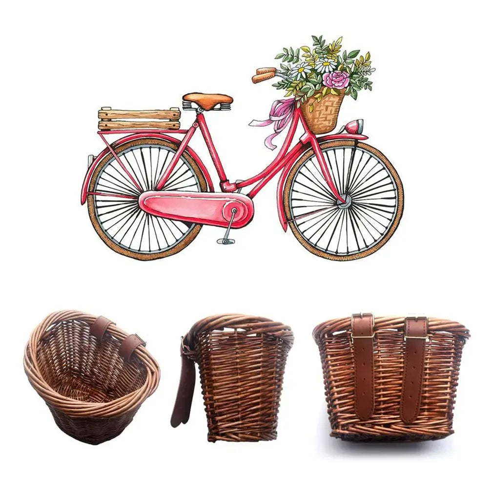 Children's Vintage Rattan Bicycle Baskets 16 Inch Bicycle Balance Car Baskets Bike Scooter Basket Kids Bike Cart Plastic Handbag