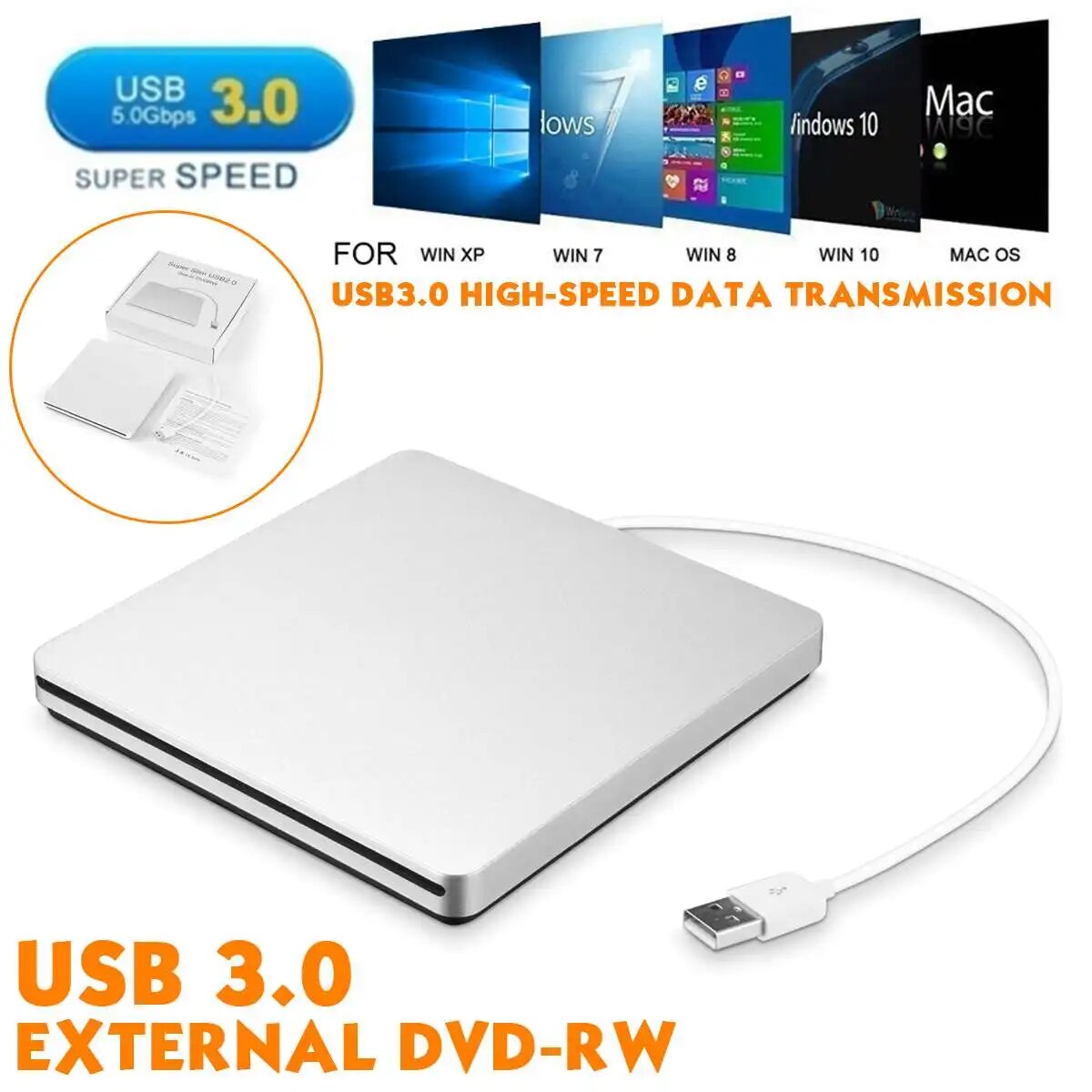 USB 3.0 Slim Extern DVD RW CD Writer Drive Burner Reader Player Unități optice DVD Burner pentru laptop PC