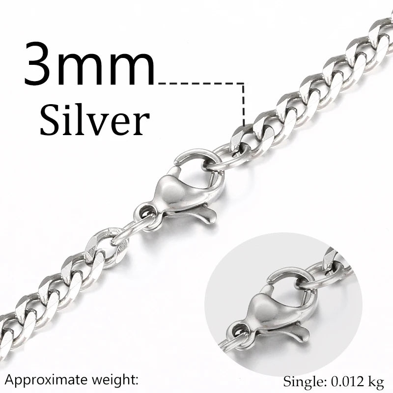 3mm 6mm Wide Stainless Steel Chain Cuban Link Chains Chokers Necklace For Mens Jewelry Silver Plated Solid Metal Fashion Jewelry