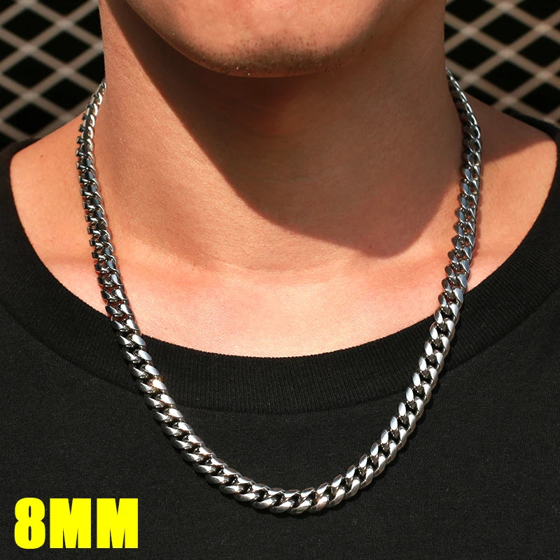 3mm 6mm Wide Stainless Steel Chain Cuban Link Chains Chokers Necklace For Mens Jewelry Silver Plated Solid Metal Fashion Jewelry