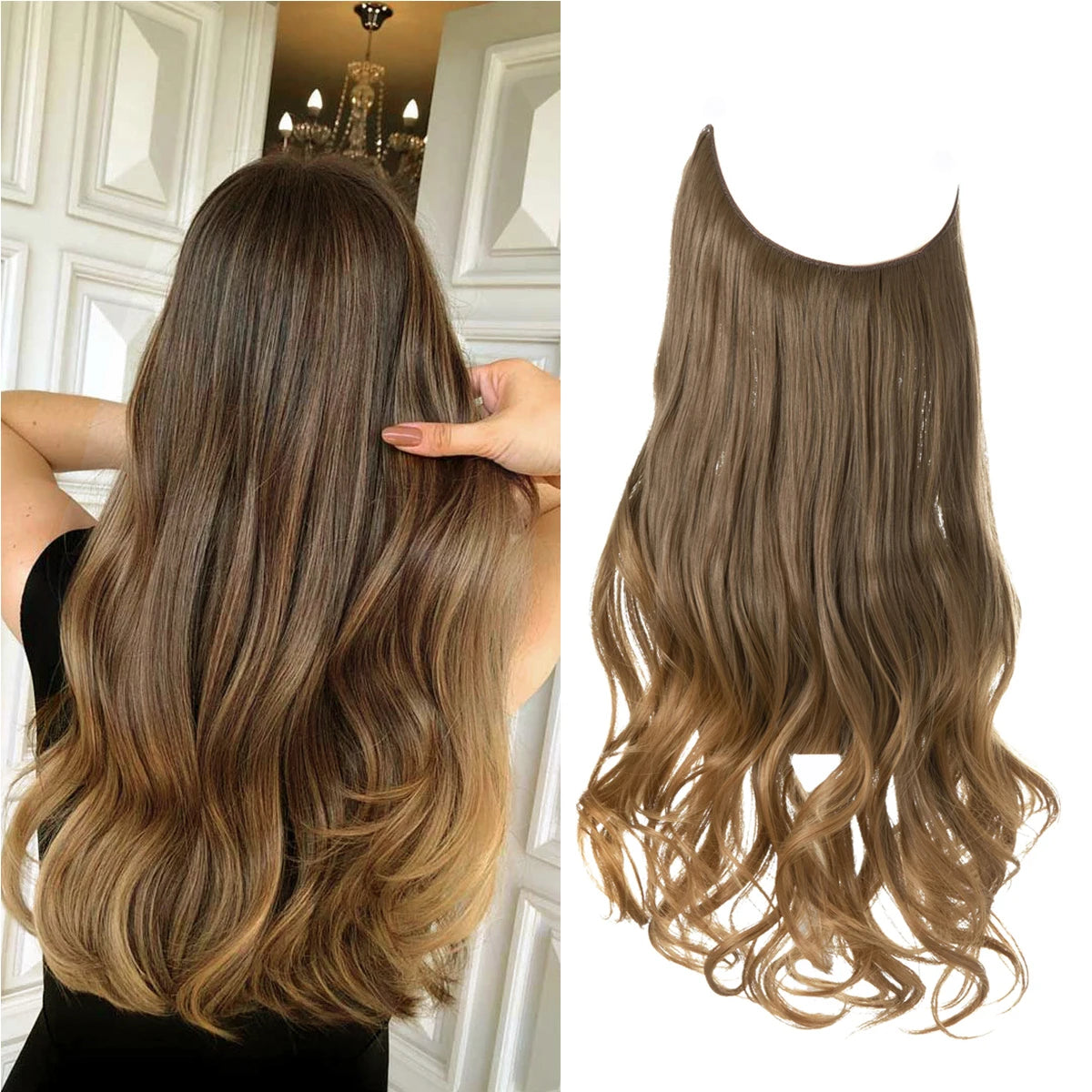 Synthetic No Clips Hair Extensions Fake Hair Ombre Pink Blonde Brown Black Natural Wavy Curly False Hair Piece For Woman