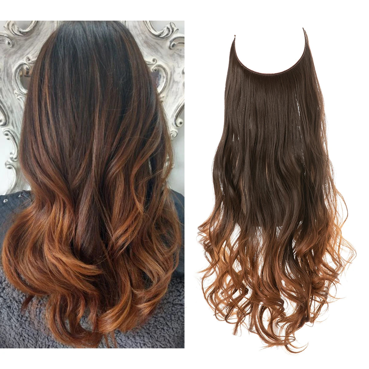 Synthetic No Clips Hair Extensions Fake Hair Ombre Pink Blonde Brown Black Natural Wavy Curly False Hair Piece For Woman