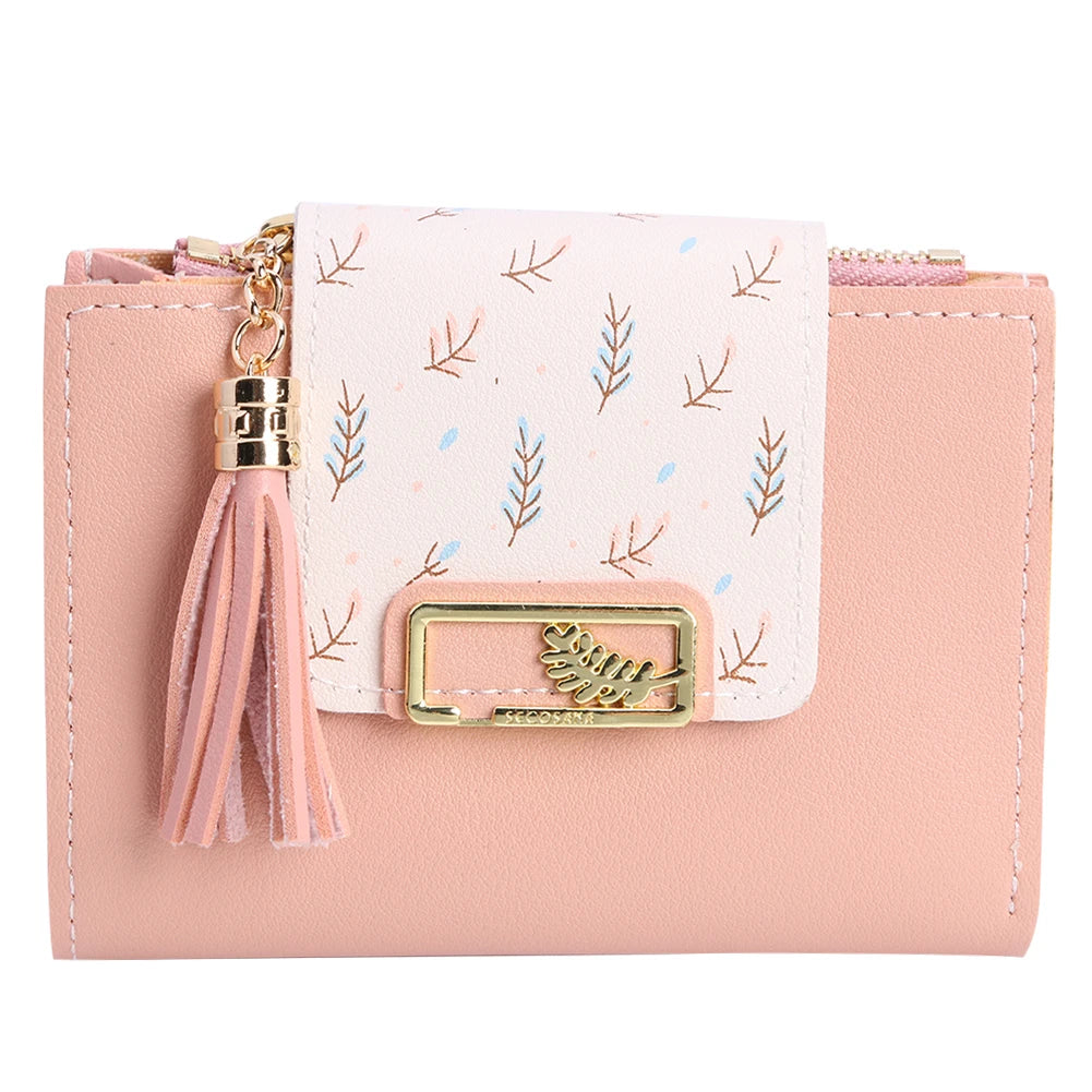 Cute Tassels Women Short Wallet Bag for Women PU Leather Bags Bolsas Female Folding Small Coin Purse Korean Card Holder Clutch