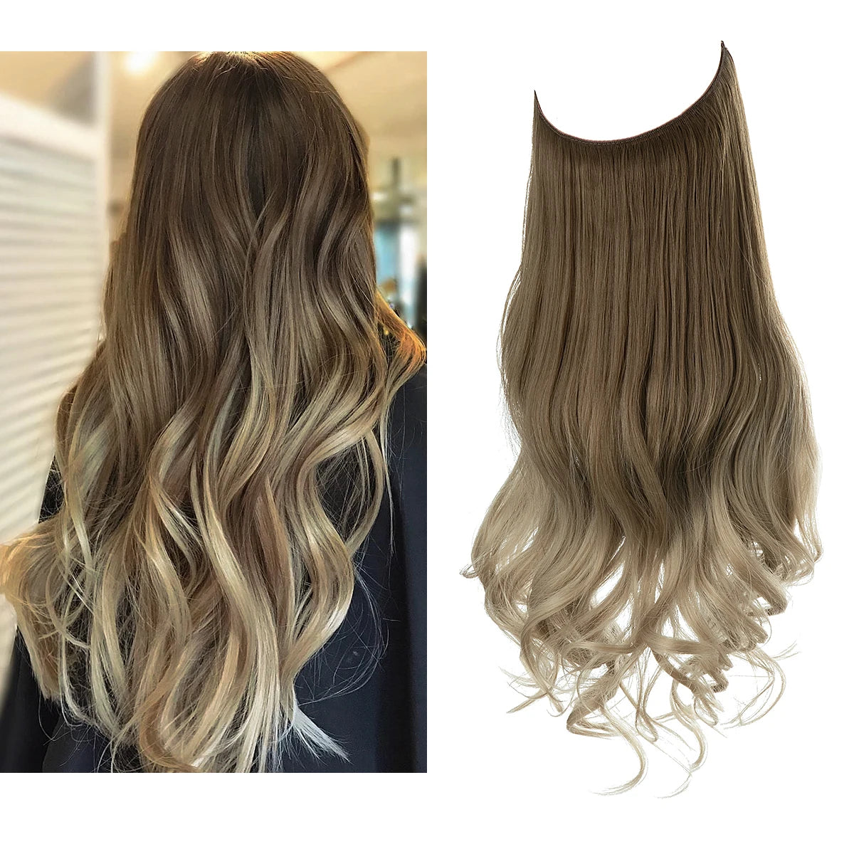 Synthetic No Clips Hair Extensions Fake Hair Ombre Pink Blonde Brown Black Natural Wavy Curly False Hair Piece For Woman