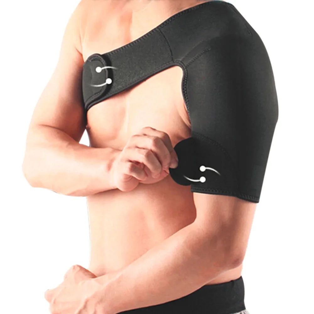 Adjustable Breathable Gym Sports Care Single Shoulder Support Back Brace Guard Strap Wrap Belt Band Pads Black Bandage Men/Women