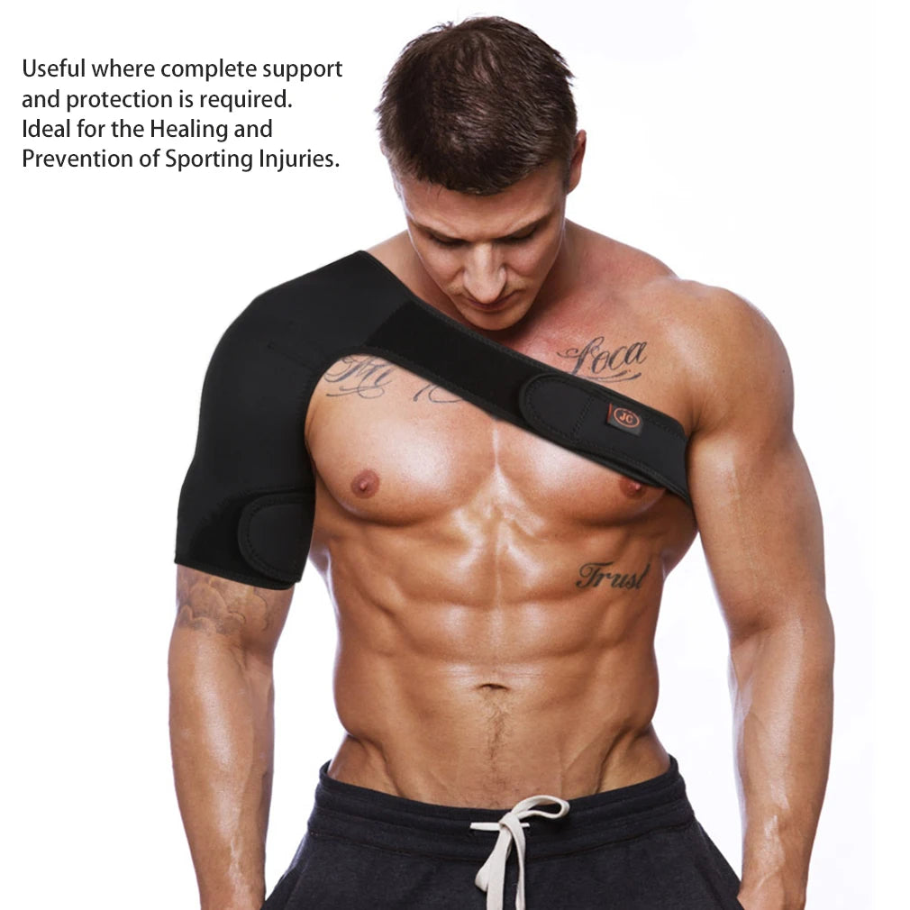 Adjustable Breathable Gym Sports Care Single Shoulder Support Back Brace Guard Strap Wrap Belt Band Pads Black Bandage Men/Women