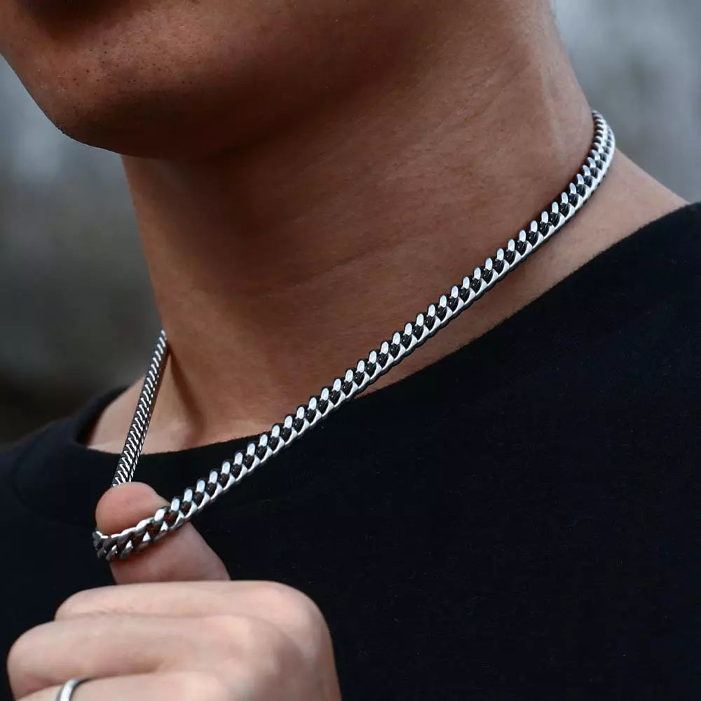 3mm 6mm Wide Stainless Steel Chain Cuban Link Chains Chokers Necklace For Mens Jewelry Silver Plated Solid Metal Fashion Jewelry