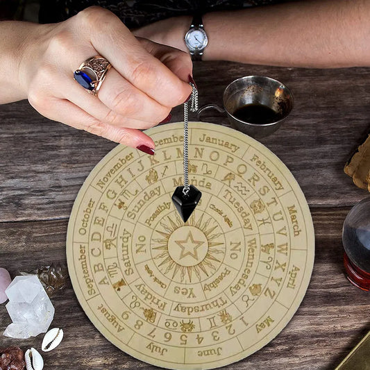 Wooden Pendulum Board with Moon Star Divination Healing Meditation Board Energy Carven Plate Ornaments Metaphysical Altar