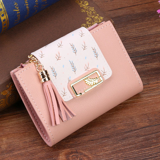 Cute Tassels Women Short Wallet Bag for Women PU Leather Bags Bolsas Female Folding Small Coin Purse Korean Card Holder Clutch