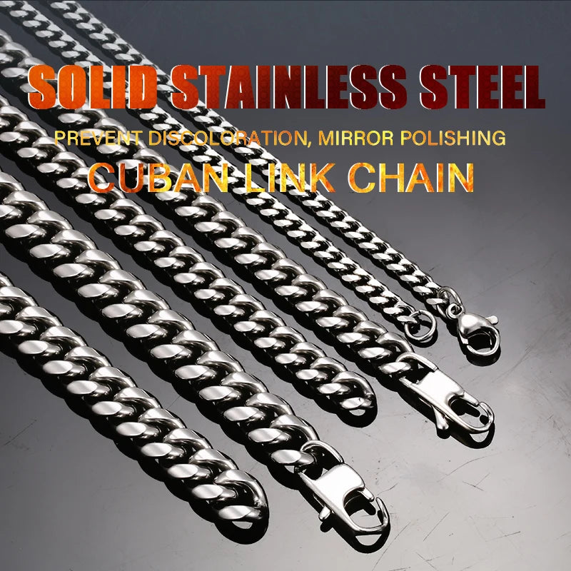 3mm 6mm Wide Stainless Steel Chain Cuban Link Chains Chokers Necklace For Mens Jewelry Silver Plated Solid Metal Fashion Jewelry